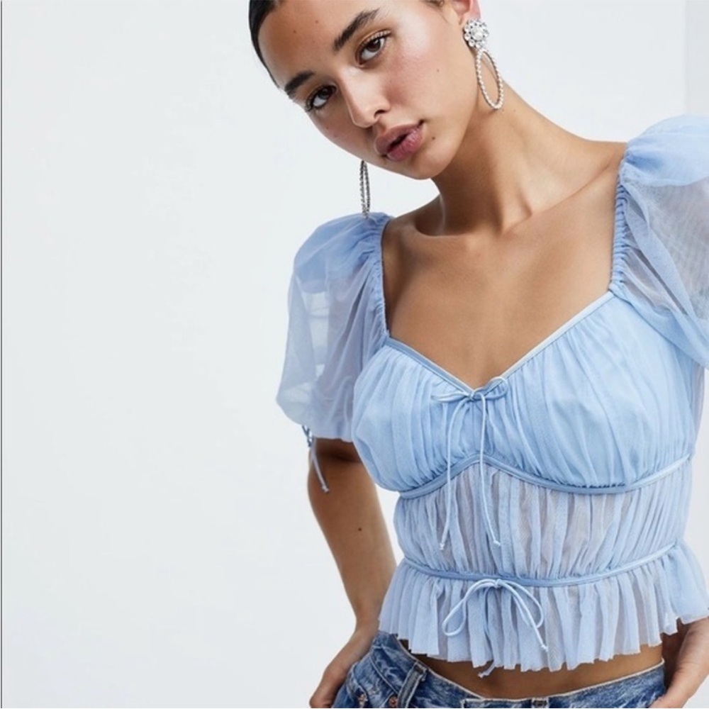 For Love & Lemons Sunshine Crop Top Blue